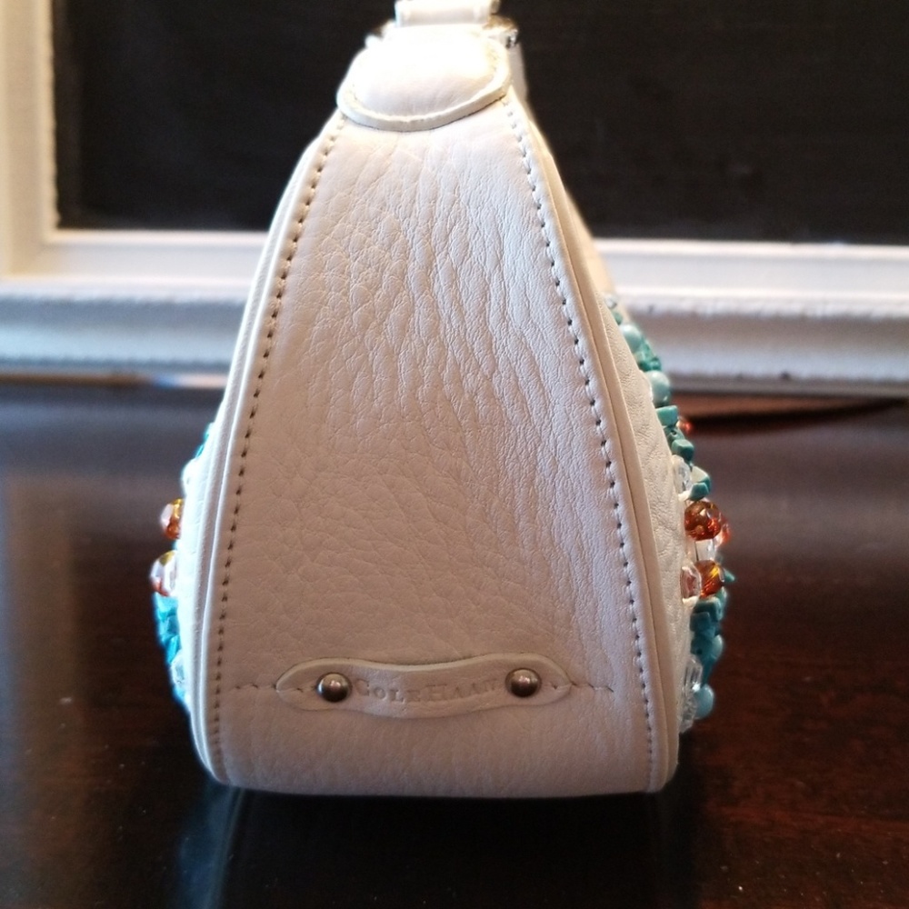 Cole Haan Mini Hobo. White leather with beading. - Picture 2 of 7